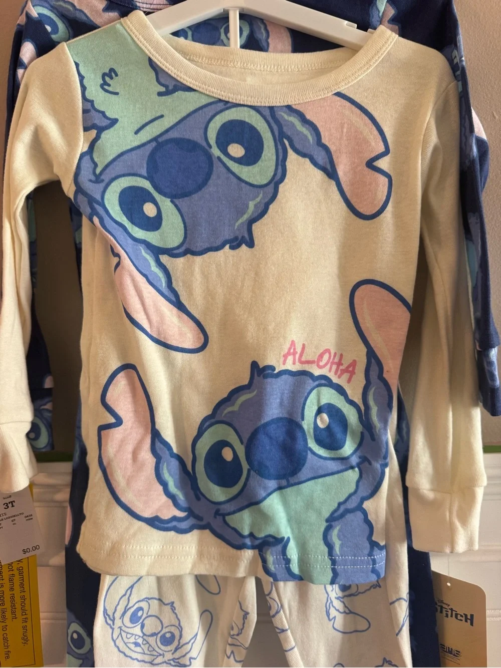NWT Disney Stitch Aloha Cream & Navy Kids Pajama Set